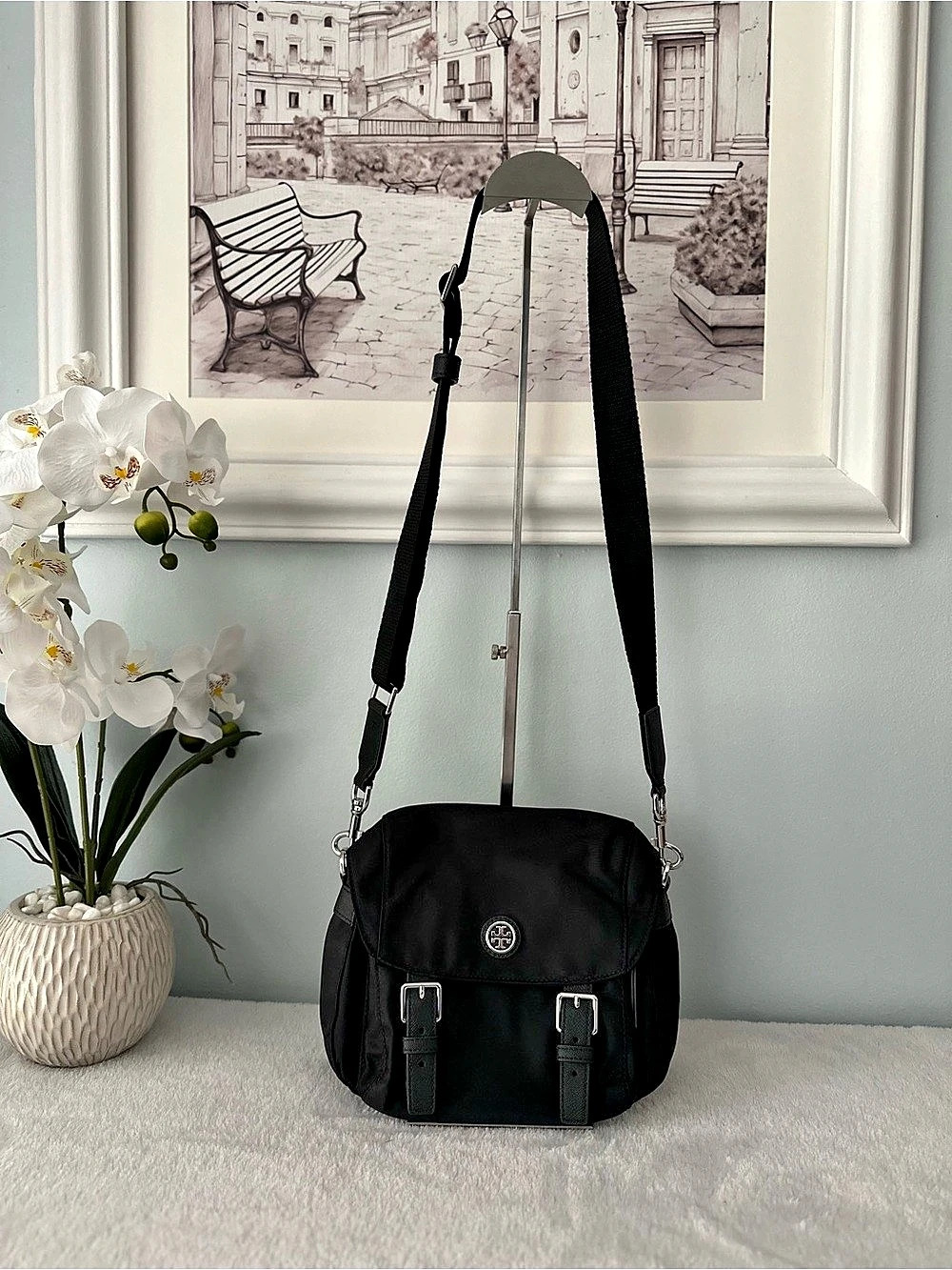 Tory Burch Black Virginia Small Nylon Messenger Crossbody Bag